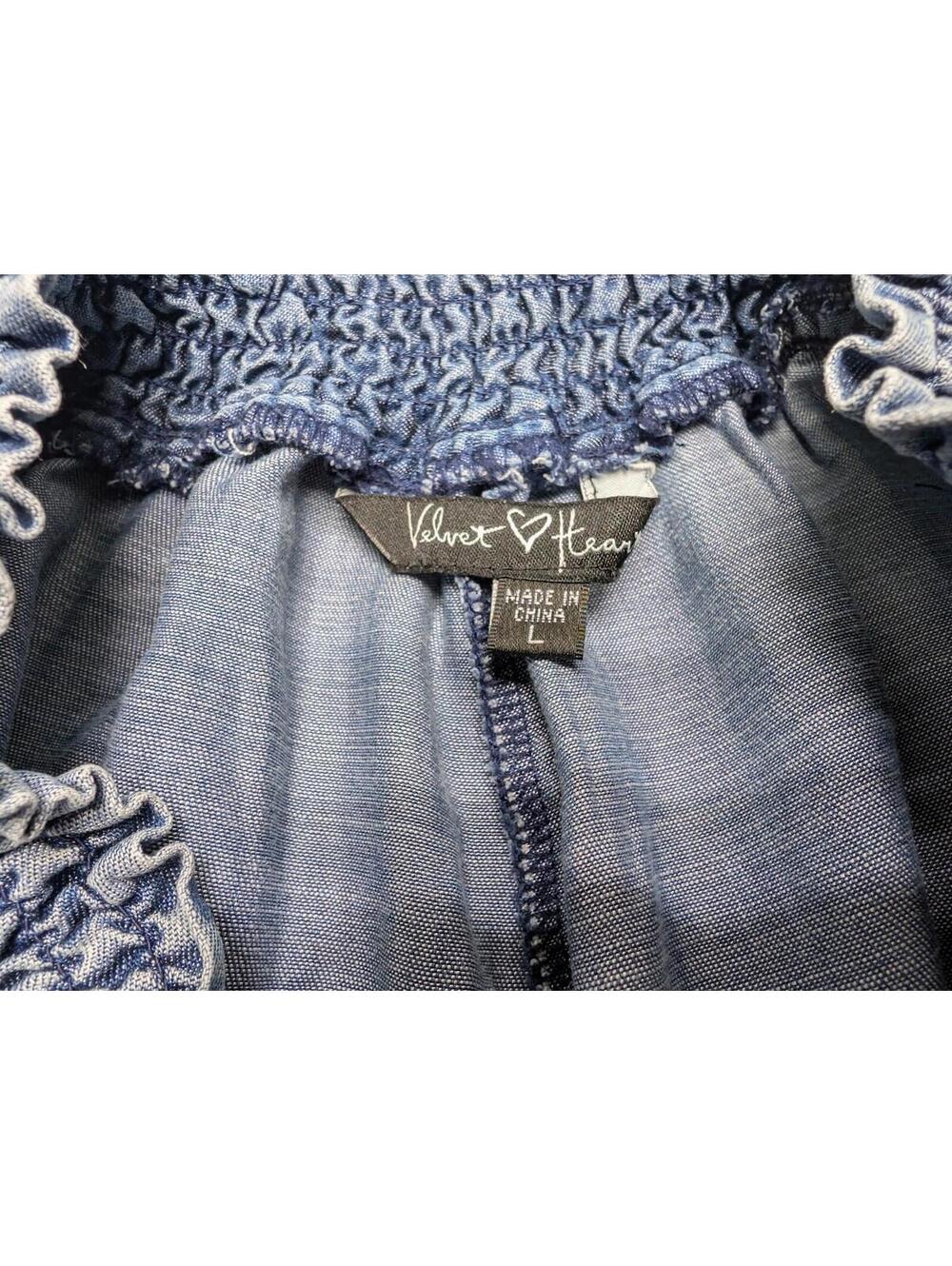 Velvet Heart Tencel Wide Leg Cropped Pants Smocked Waist Chambray Blue Women L - Picture 4 of 5